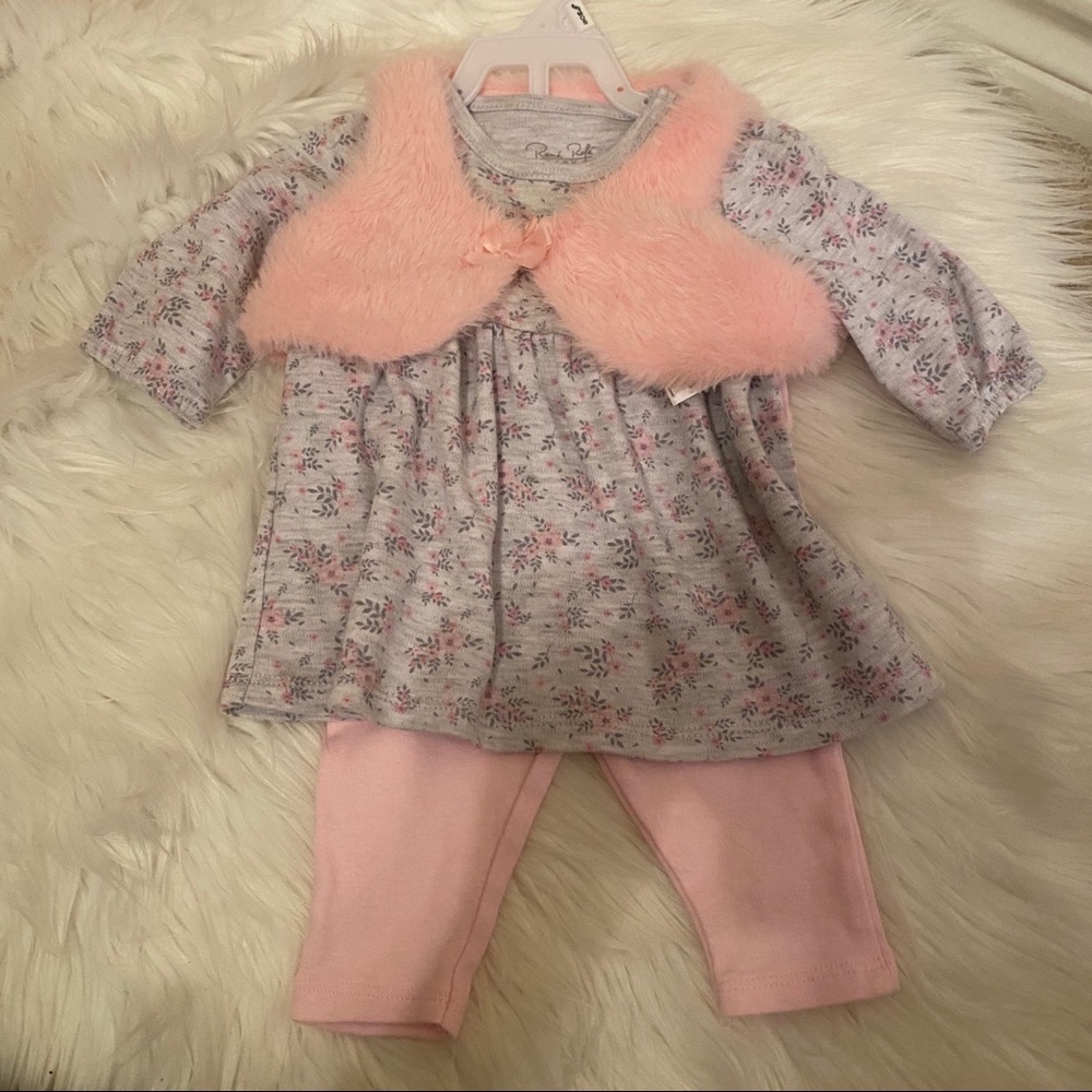 Rene Rofe Baby Girl’l 3 Piece Pink Fur Vest Outfit